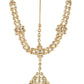 Gold-Polished White Kundan-Studded Pearl Beaded Matha Patti - Ruby Raang | Swadesiicart