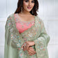 Green Banarasi Crush silk Sequence Embroidered with Stone work Saree - Mohmanthan Majestica | Swadesiicart