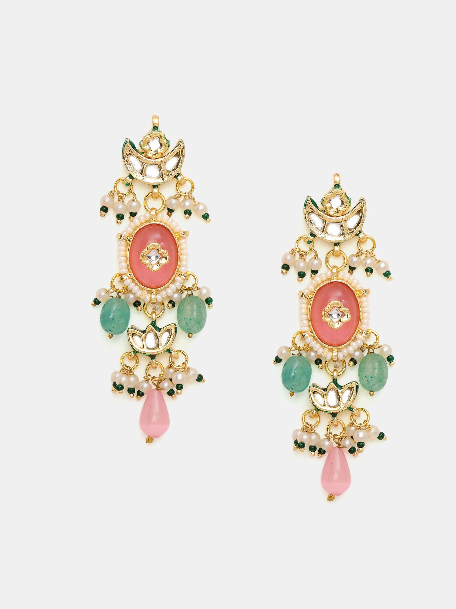 Ruby Raang 22k Gold Polished Blush Pink Kundan Earrings | Swadesiicart