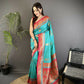 Joban Fashion Aqua Green Banarasi Soft Silk Peacock Butta Work Saree | Swadesiicart