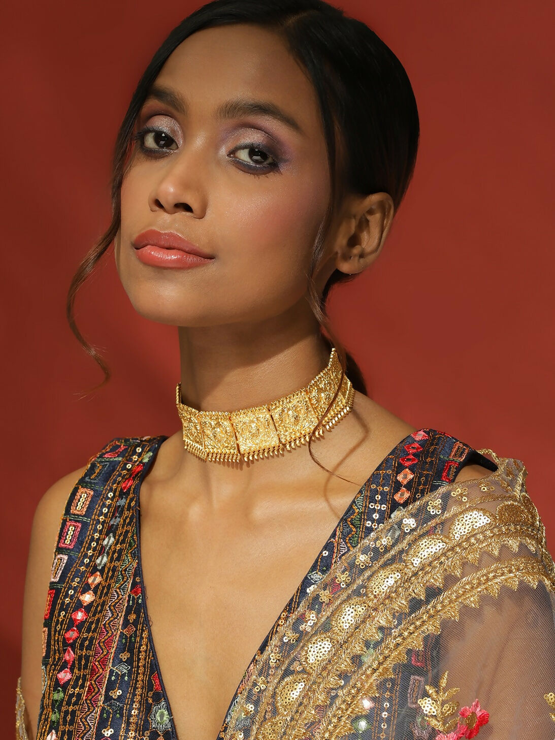 Golden Choker- Ruby Raang | Swadesiicart