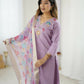 The52 Lavender Women's Gorgeous Embroidered work Viscose Gadhwal Fabric Straight Kurta, Pant and Dupatta Set - Swadesiicart
