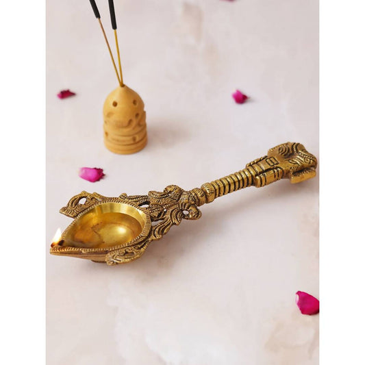 eCraftIndia Beige Ethnic Design Diya With Handle | Swadesiicart