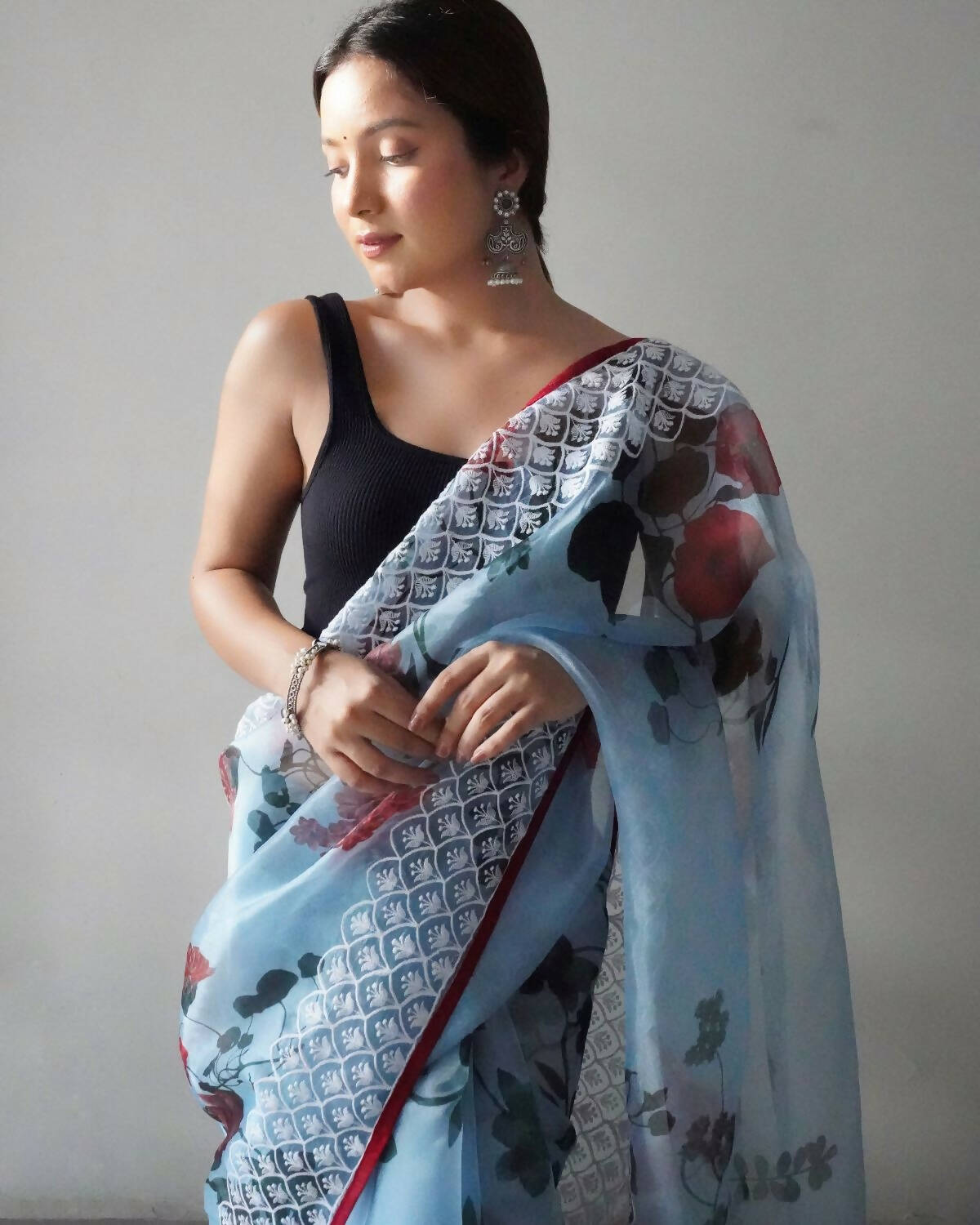 Vamsee Sky Organza Saree - Swadesiicart