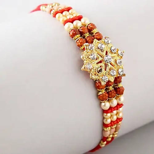 Pretty Rudraksha Rakhi And Kaju Katli Box | Swadesiicart