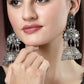 NVR Women's Silver Plated Mirror Work Oxidised Contemporary Jhumka Earrings | Swadesiicart