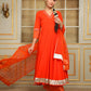 Pomcha Jaipur Orange Saadgi Orange Mirror Work Anarkali Set | Swadesiicart