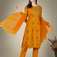 Jyoti Fashion Women's Yellow Cotton Magic Slub Embroidery & Sequence work Kurta with Trouser & Dupatta | Swadesiicart