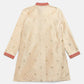 Ahalyaa Beige Poly Silk Gold Print Kids Kurta Churidar Set For Boys | Swadesiicart