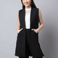 Even Apparels Black Polywool Open Front Women's Long Coat PW668 | Swadesiicart