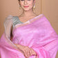 Very Much Indian Pure Linen Silk Saree With Sleek Border - Pink | Swadesiicart