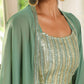 Janasya Sage Green Georgette Sequined Top Bottom Cape | Swadesiicart