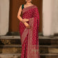 Joban Fashion Hot Pink Crepe Chiffon Banarasi Pure Handloom Banarasi Silk Saree | Swadesiicart