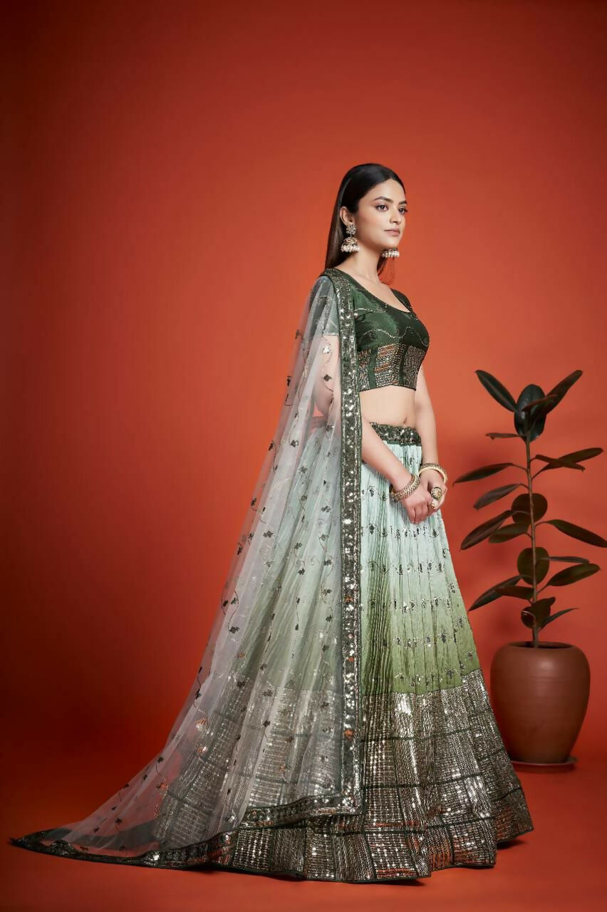 Jyoti Fashion Women's Mehendi Heavy Chinon Sequins Embroidered Designer Lehenga Choli Set | Swadesiicart