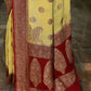 Joban Fashion Pale Yellow Crepe Chiffon Pure Handloom Banarasi Silk Saree | Swadesiicart