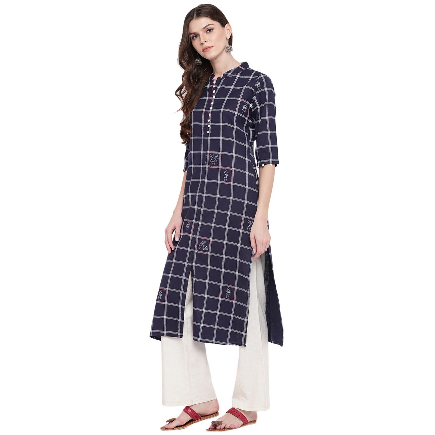 NOZ2TOZ Women's Navy Blue Printed Kurti- (1pc set) - Swadesiicart