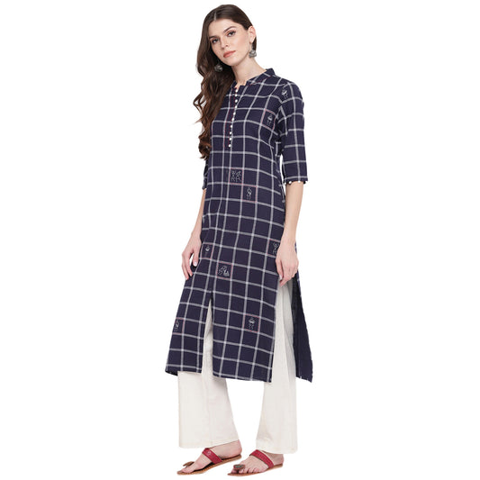 NOZ2TOZ Women's Navy Blue Printed Kurti- (1pc set) - Swadesiicart