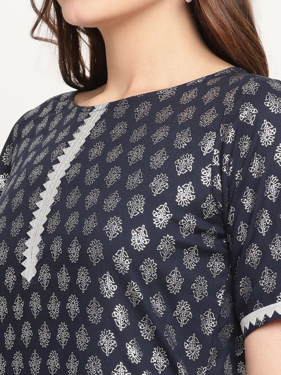 Ahalyaa Women's Blue Rayon Foil Print Top With Palazzo Set | Swadesiicart