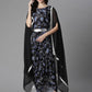 Ahalyaa Women's Black Crepe Digital Print Top Skirt With Shrug | Swadesiicart