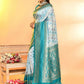 Joban Fashion Sky Blue & Rama Plain With Weaving Border Banarasi Silk Sarees | Swadesiicart