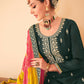 Dazzling Green Embroidered Chinnon Palazzo Salwar Kurta - Emponline | Swadesiicart