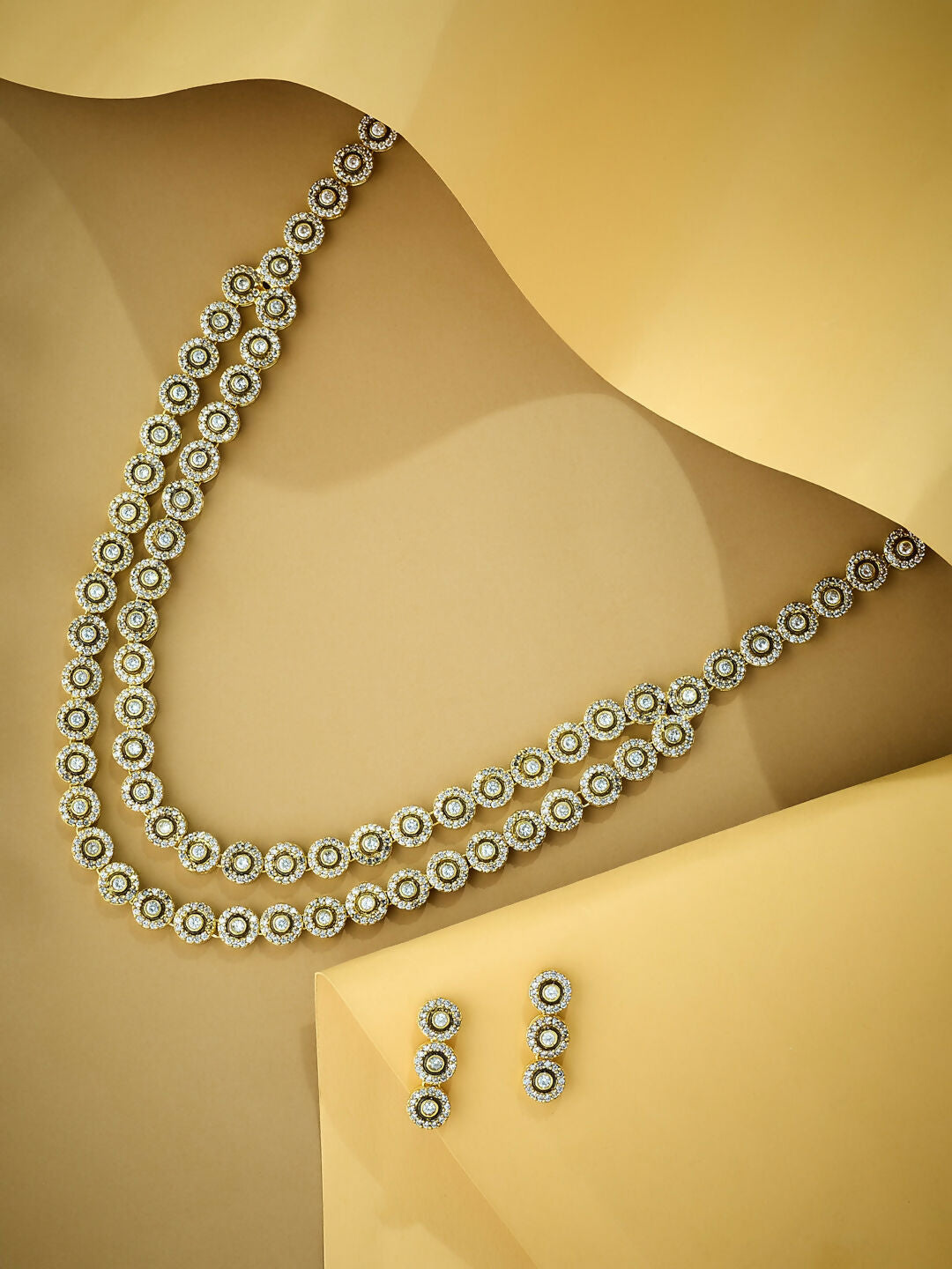 Nuyug 22K Gold-Plated Zircon Studded Enamel Embellished Dual Layered Necklace Set | Swadesiicart
