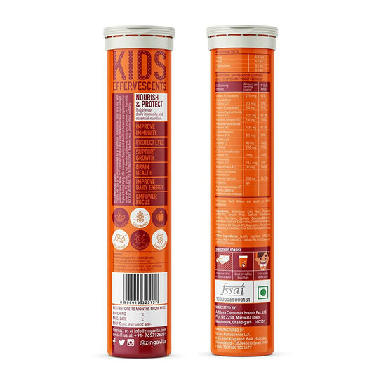 Zingavita Happy Multivitamin Effervescent Tablets for Kids (Orange Flavor) | Swadesiicart