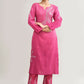 Joban Fashion Womens Cotton ChikanKari pink Kurta set - Swadesiicart