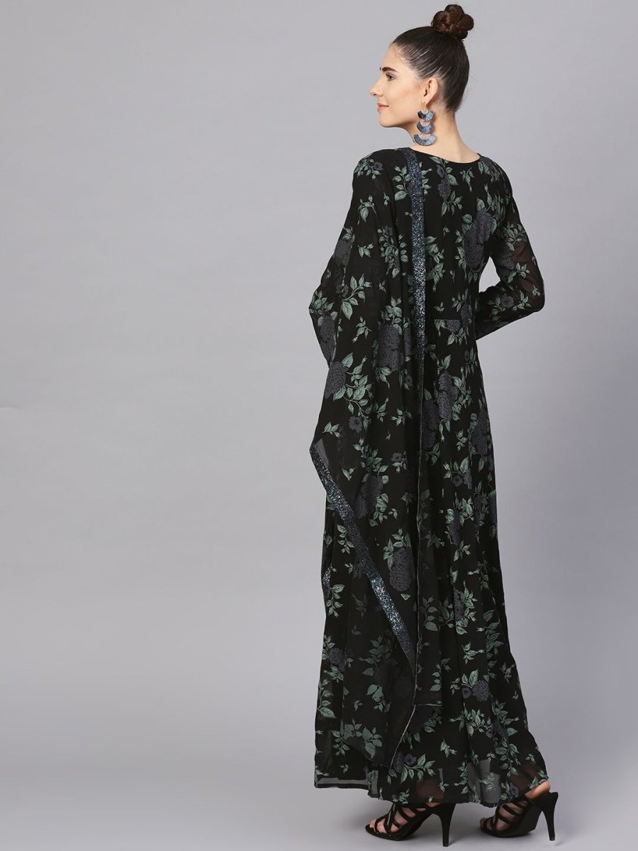 Ahalyaa Black Georgette Anarkali Kurta With Dupatta | Swadesiicart