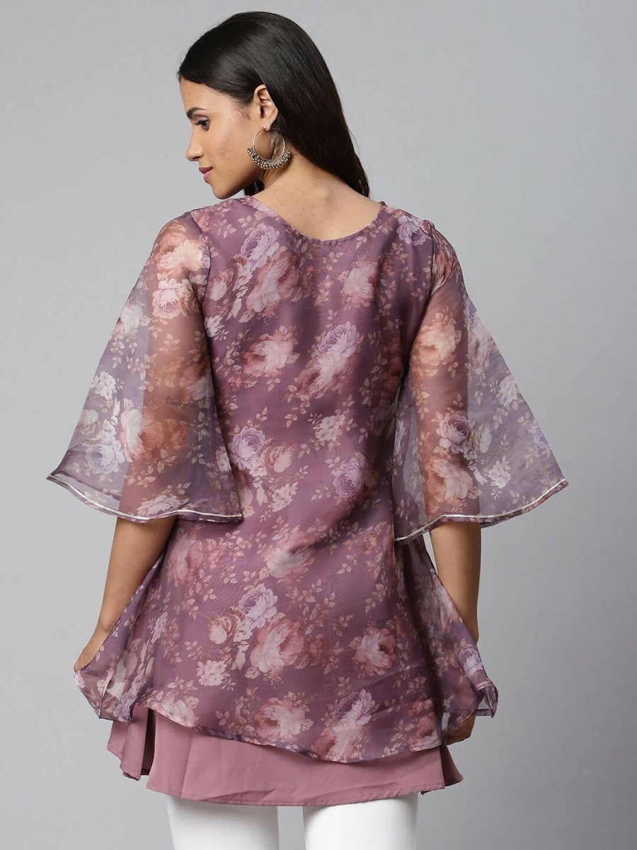 Ahalyaa Women Mauve Organza Digital Printed Tunic | Swadesiicart