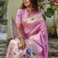 Vishnu Weaves Women's Baby Pink Banarasi Silk Zari Woven Paithani Saree with Unstitched Blouse - Swadesiicart