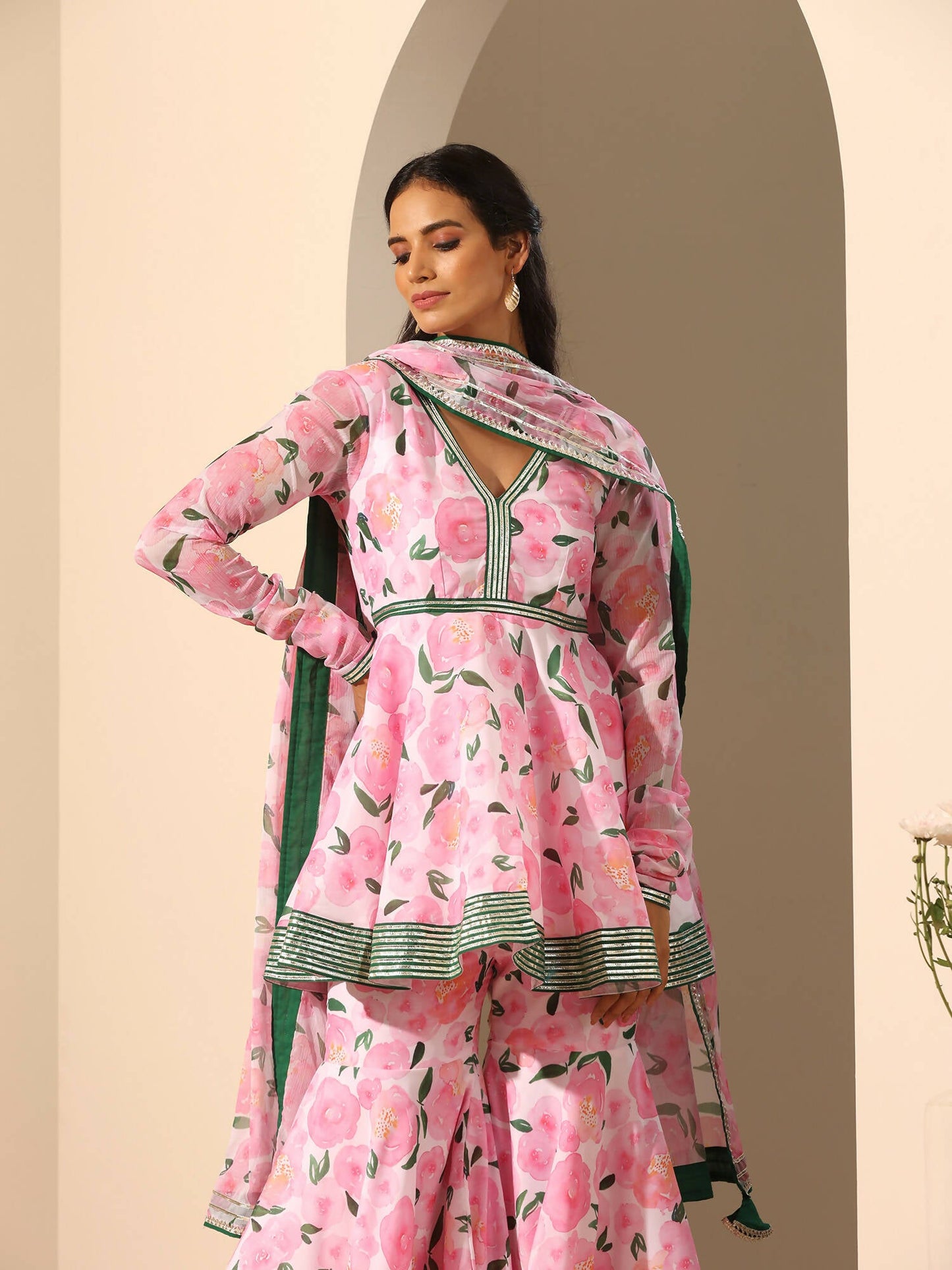 Pomcha Jaipur Pink Gul Rozi Sharara Set | Swadesiicart