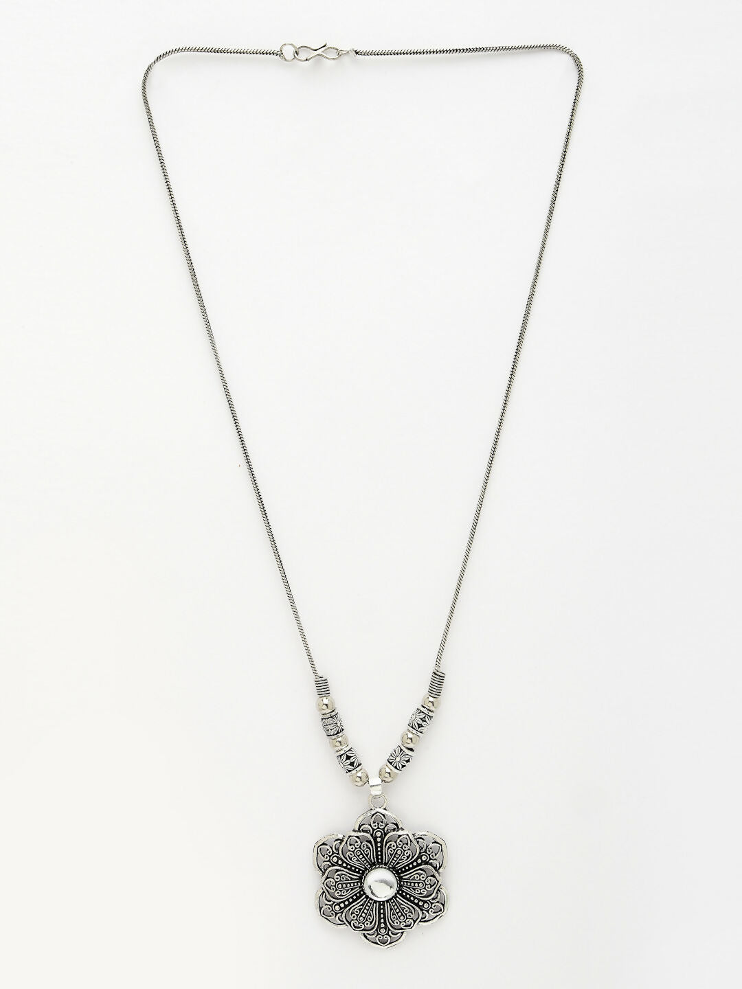 NVR Women's Silver-Toned Floral Shape Pendant with Chain | Swadesiicart