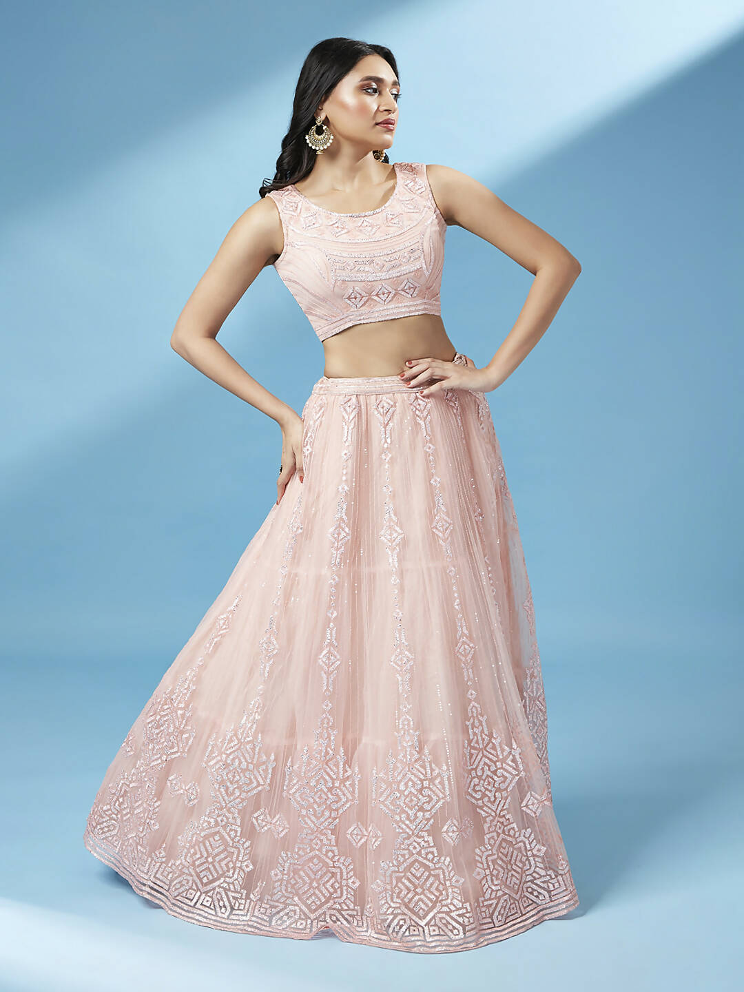 House of Panchhi Peach Net Gotapatti Work Lehenga & Blouse, Dupatta | Swadesiicart