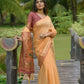 Vishnu Weaves Women's Orange Cotton Silk Zari Woven Saree with Blouse - Swadesiicart
