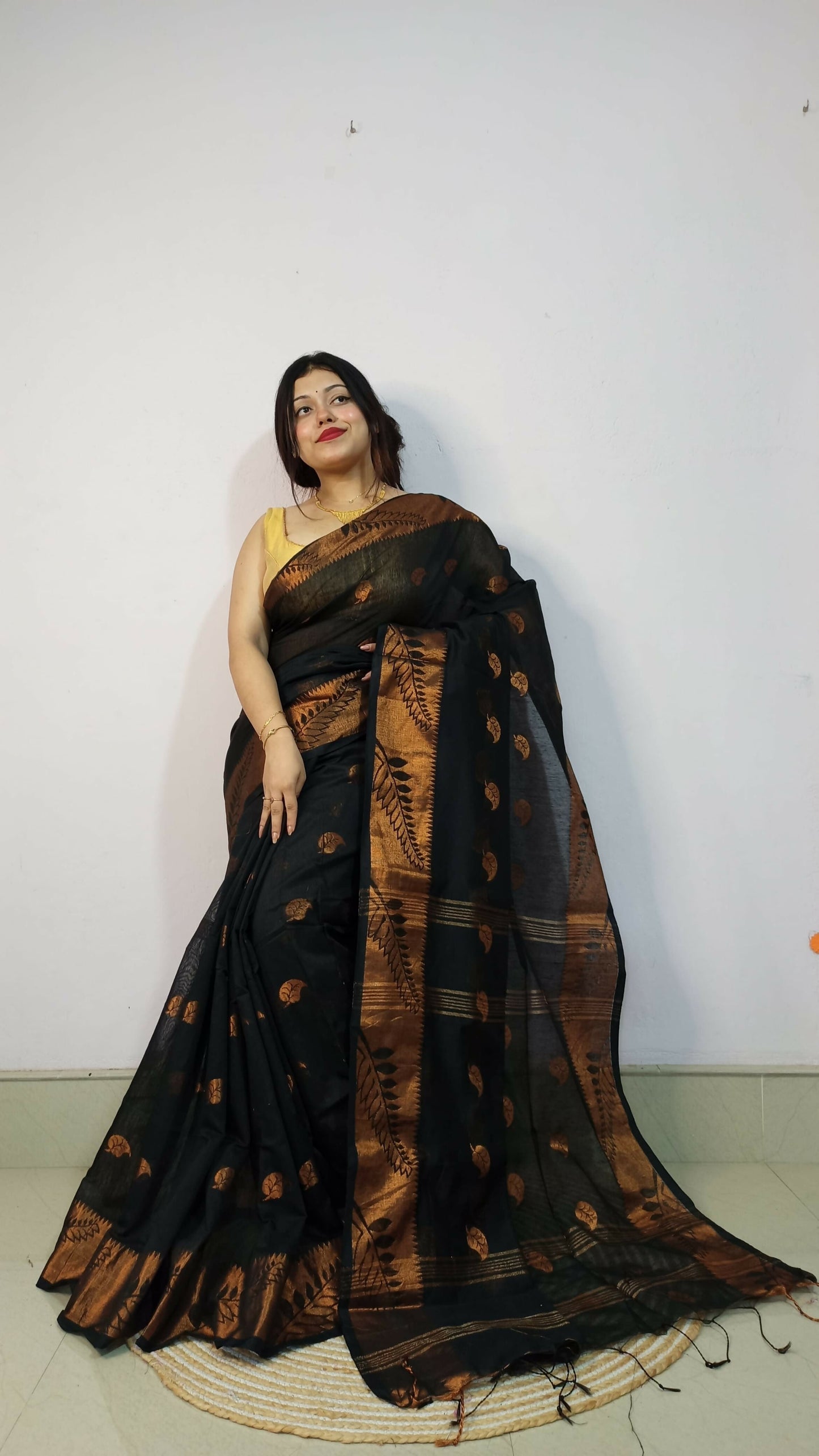 Exclusive Collection Beautiful Black Cotton Silk Woven Handloom Saree With Running Blouse Piece - Swadesiicart