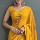 Aayaa Designer 1 min Hand Painted Ready to Wear saree - Mustard Yellow | Swadesiicart
