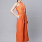 Ahalyaa Womens Orange Crepe Gold Stripped Print Jumpsuit - Swadesiicart