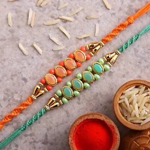 Set of 2 Fancy Pastel Rakhi and Kaju Katli Box | Swadesiicart