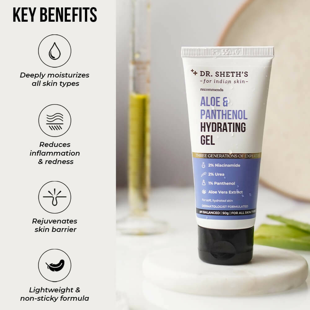 Dr. Sheth's Aloe & Panthenol Hydrating Gel with Niacinamide For Deep Moisturization & Hydration, For All Skin Types - Limited Time Offer - Swadesiicart