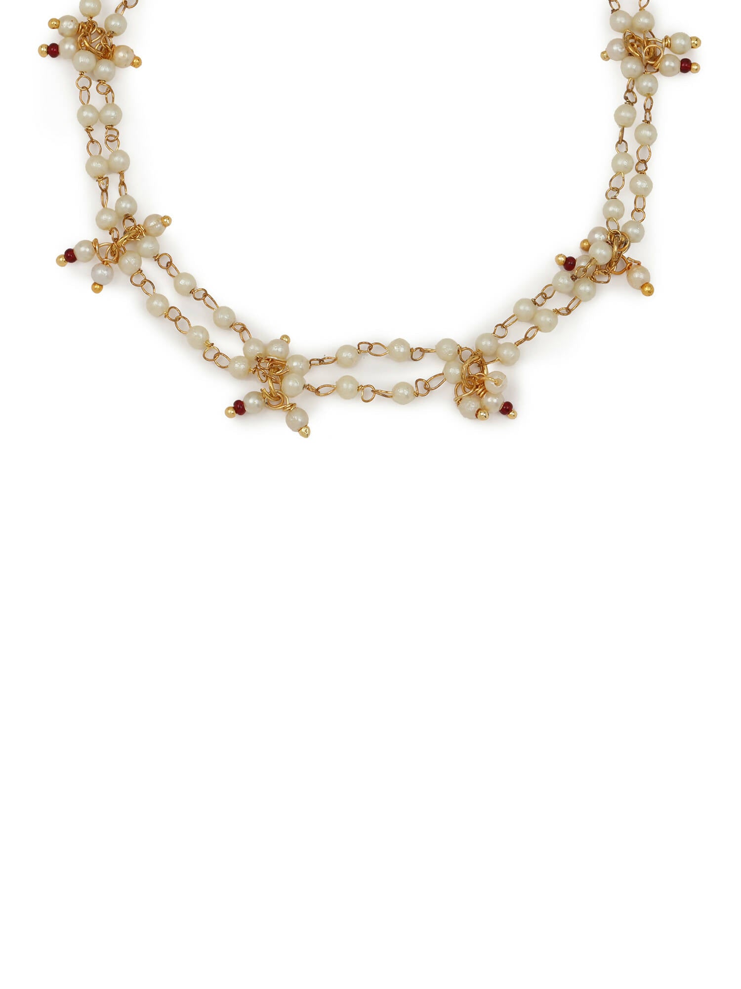 Gold-Polished White Kundan Studded Beaded Anklet - Ruby Raang | Swadesiicart