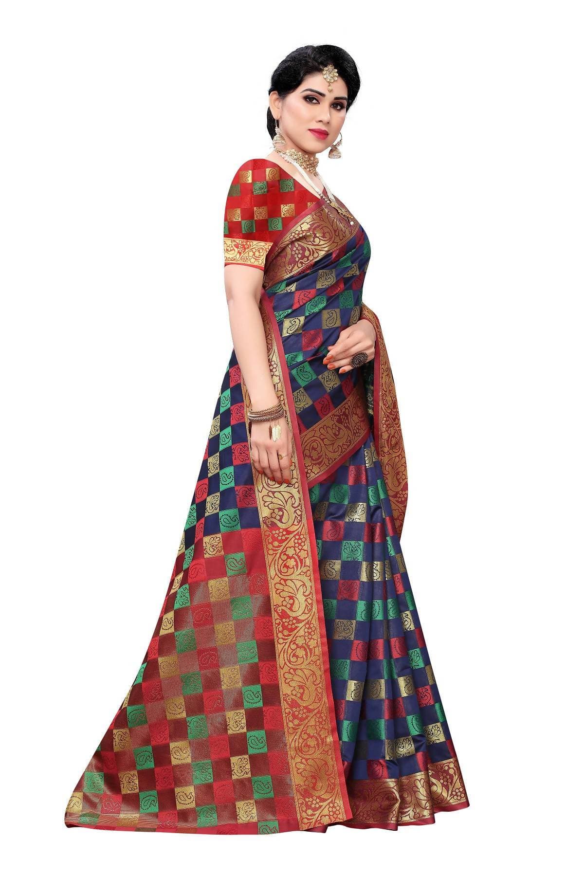 Vamika Banarasi Jaquard Navy Blue Designer Weaving Saree | Swadesiicart