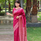 Vishnu Weaves Women's Pink Handloom Raw Silk Woven Border Saree with Unstitched Blouse - Swadesiicart