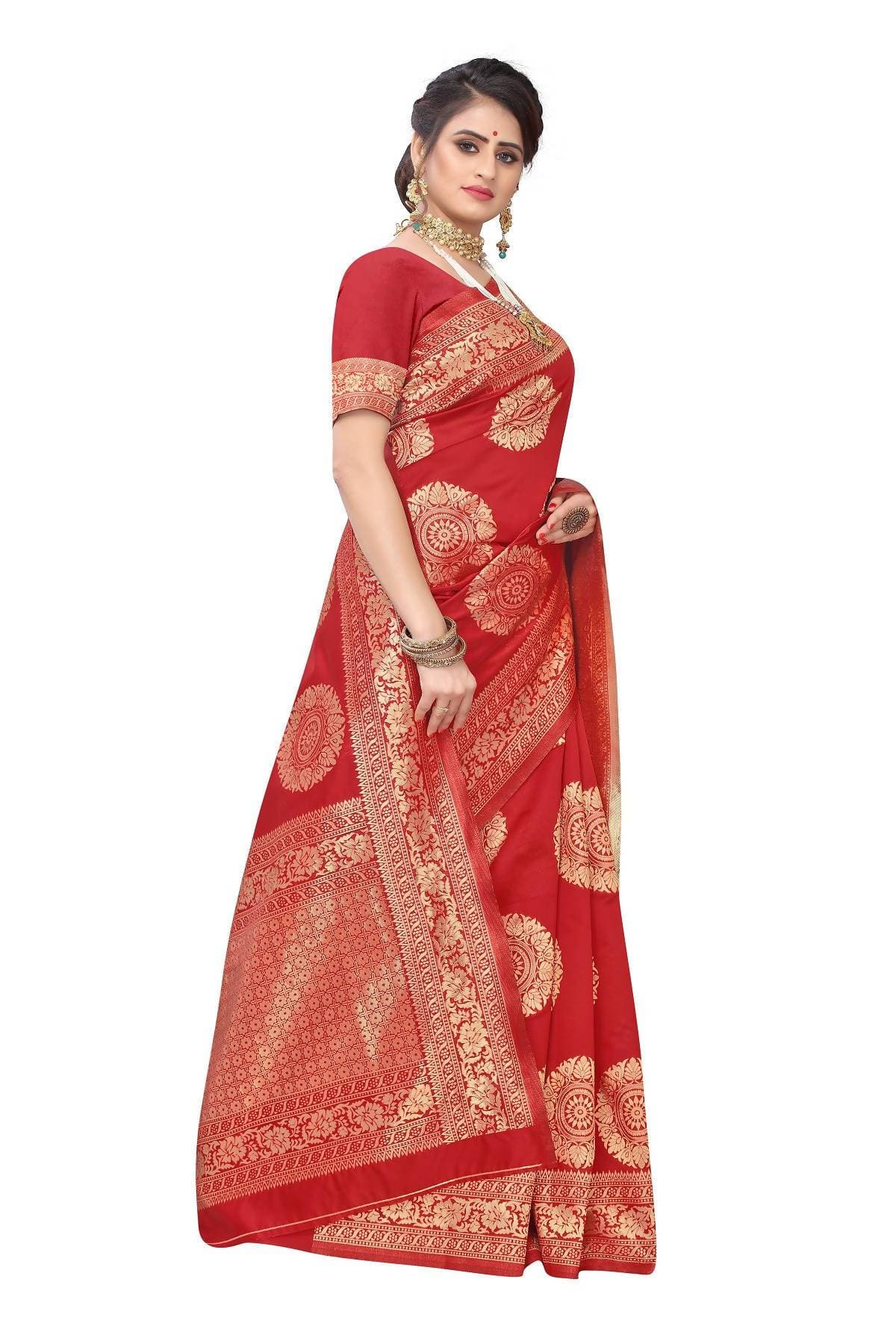 Vamika Latest Banarasi Jacquard Weaving Red Saree | Swadesiicart