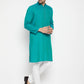 Even Apparels Blue Pure Cotton Long Men's Kurta With Band Collar | Swadesiicart