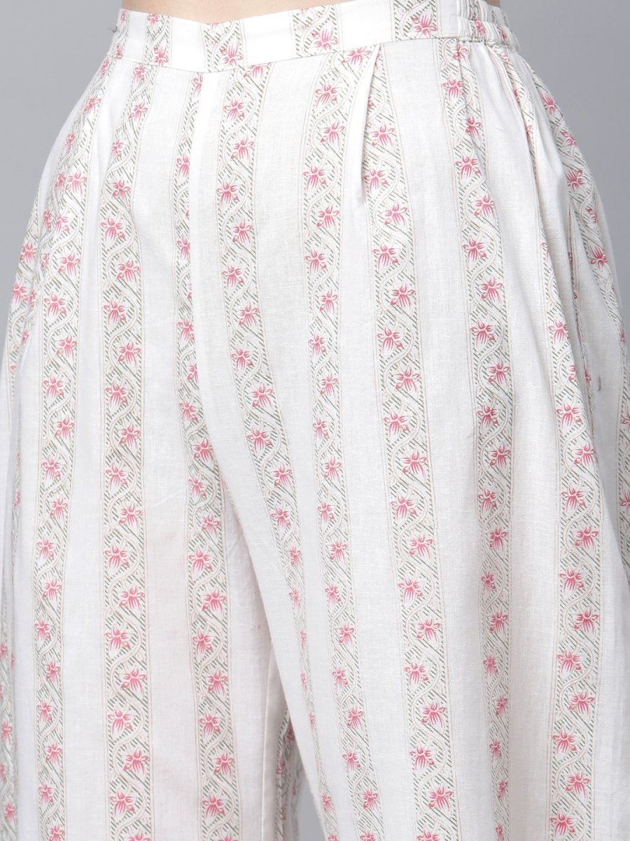 Ahalyaa Women's Off White Pure Cotton Printed Kurta Palazzo Set | Swadesiicart