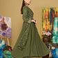 Jyoti Fashion Women's Olive Green Georgette Embroidered Anarkali Kurta Pant Set With Dupatta | Swadesiicart