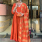 The52 Rust Women's Gorgeous Embroidered Work Chanderi Fabric Flared Kurta Pant and Dupatta Set - Swadesiicart