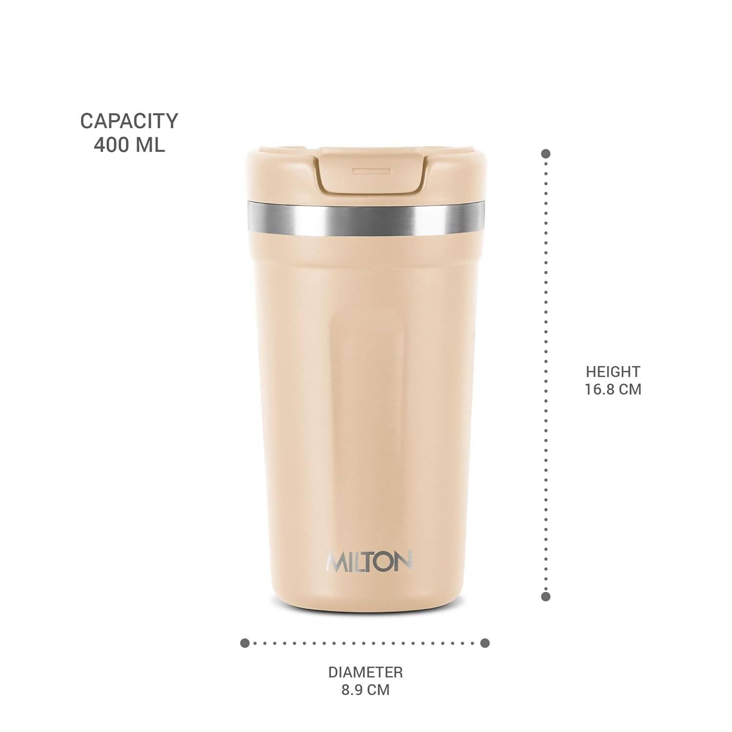Milton Corral Thermosteel Insulated Coffee Mug Tumbler - 400ml (Cream) - Swadesiicart