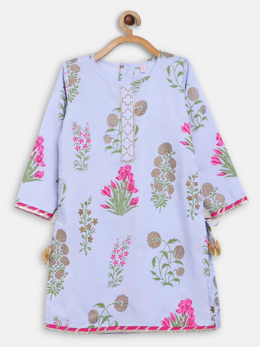 Ahalyaa Blue Crepe Printed Kids Kurta Palazzo Set For Girls | Swadesiicart